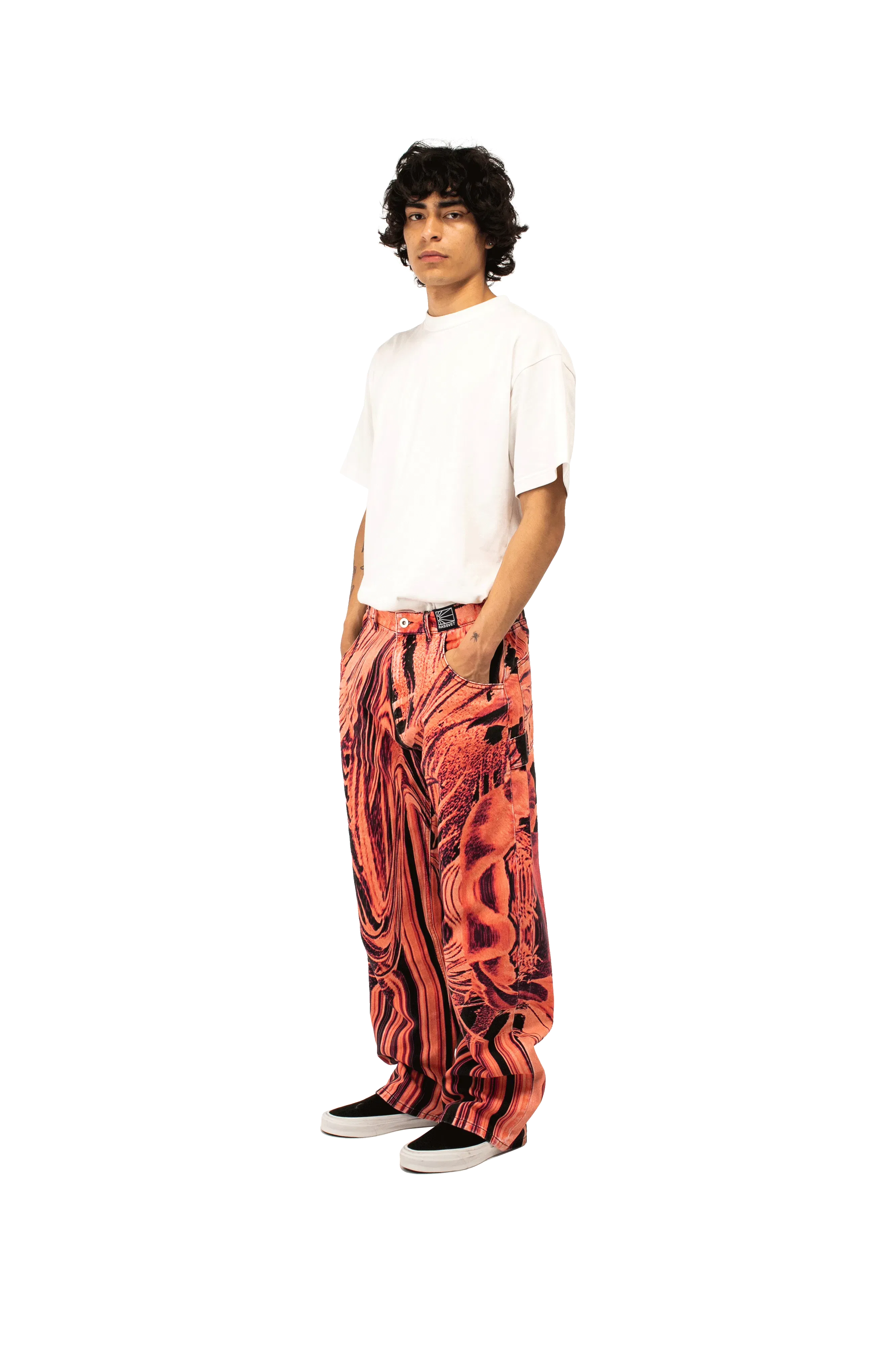 RASSVET Flower Print Single Knee Baggy Denim Trousers