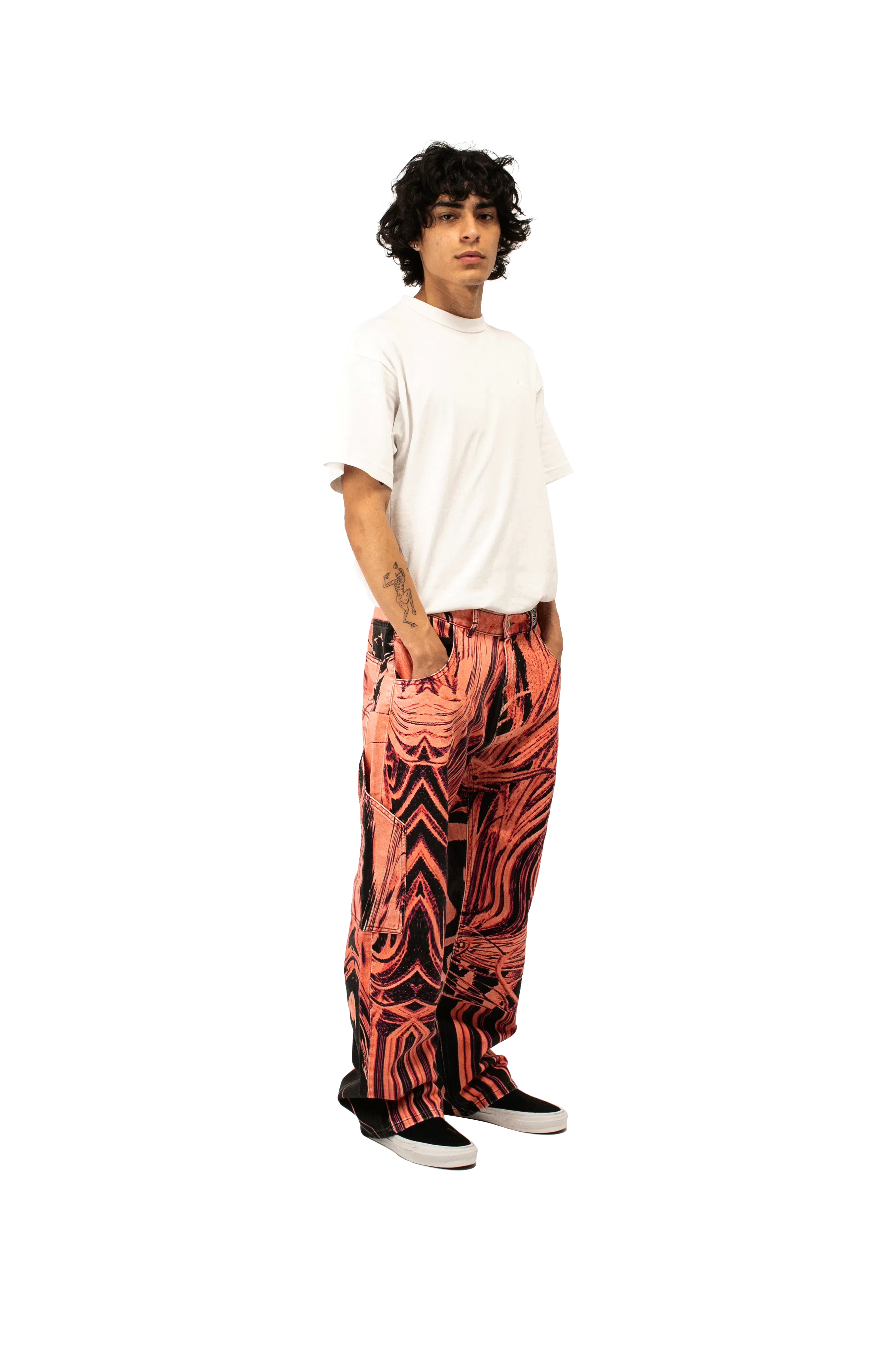 RASSVET Flower Print Single Knee Baggy Denim Trousers