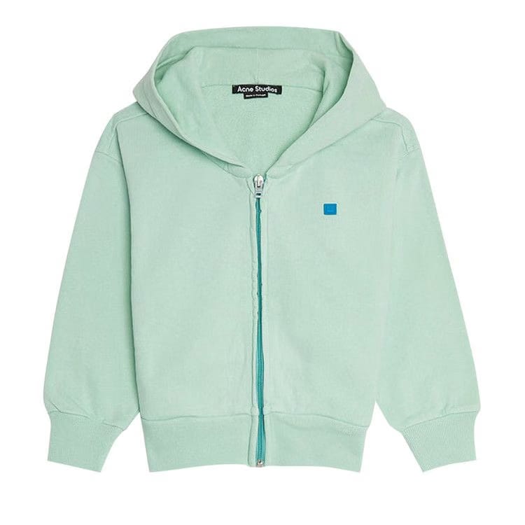 Acne Studios Kids Logo Patch Zip Up Hoodie Sea Foam Green
