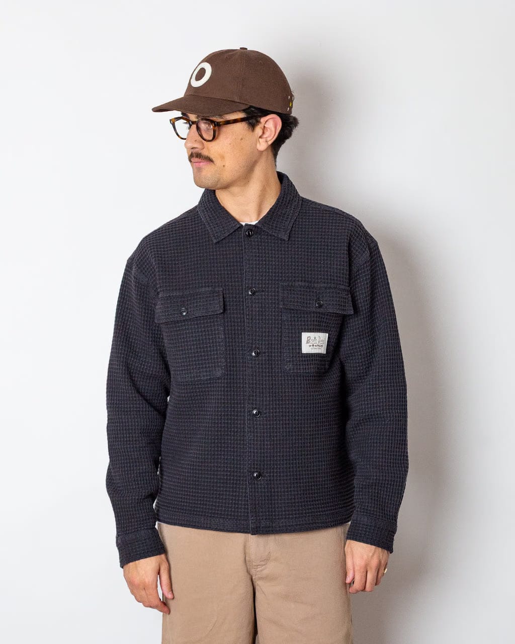 Brain Dead Waffle Button Front Shirt - Black
