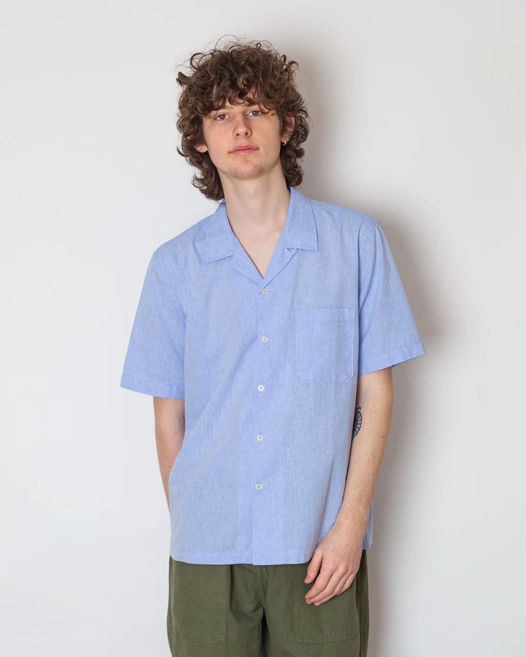 Universal Works Road Shirt Sido Linen - Sky Blue