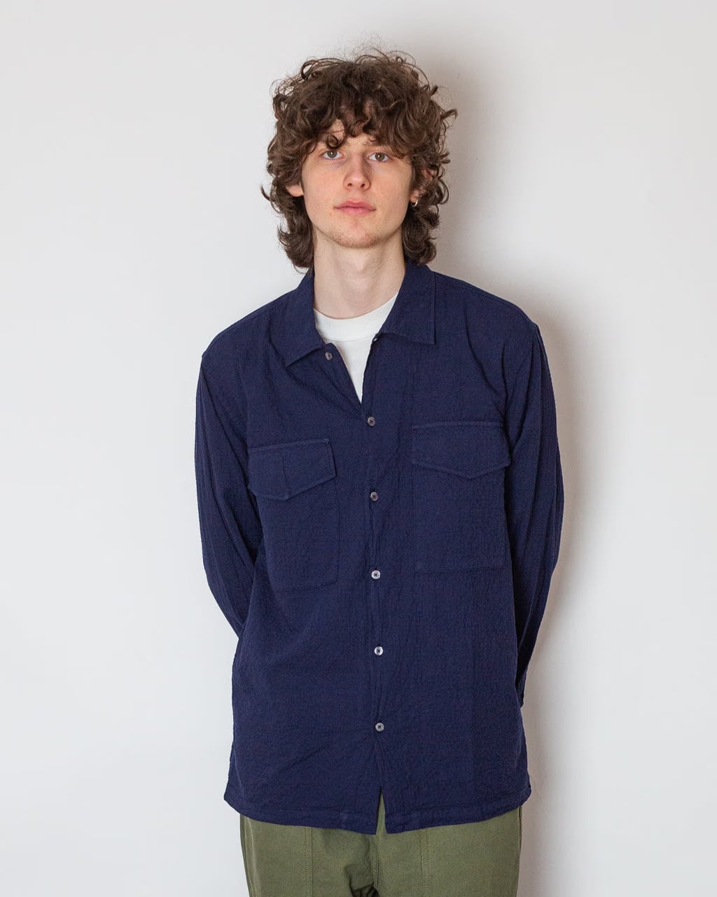 Universal Works Attendant Shirt - Navy Seersucker