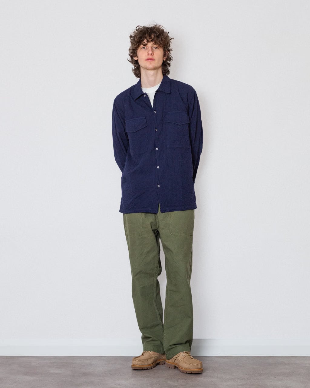 Universal Works Attendant Shirt - Navy Seersucker