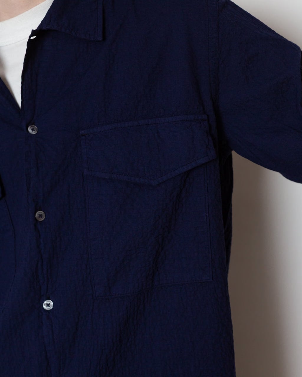 Universal Works Attendant Shirt - Navy Seersucker