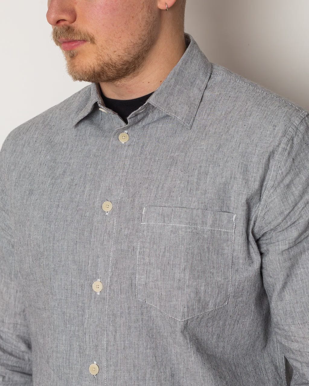 Folk Relaxed Fit Shirt - Black Micro Stripe Linen
