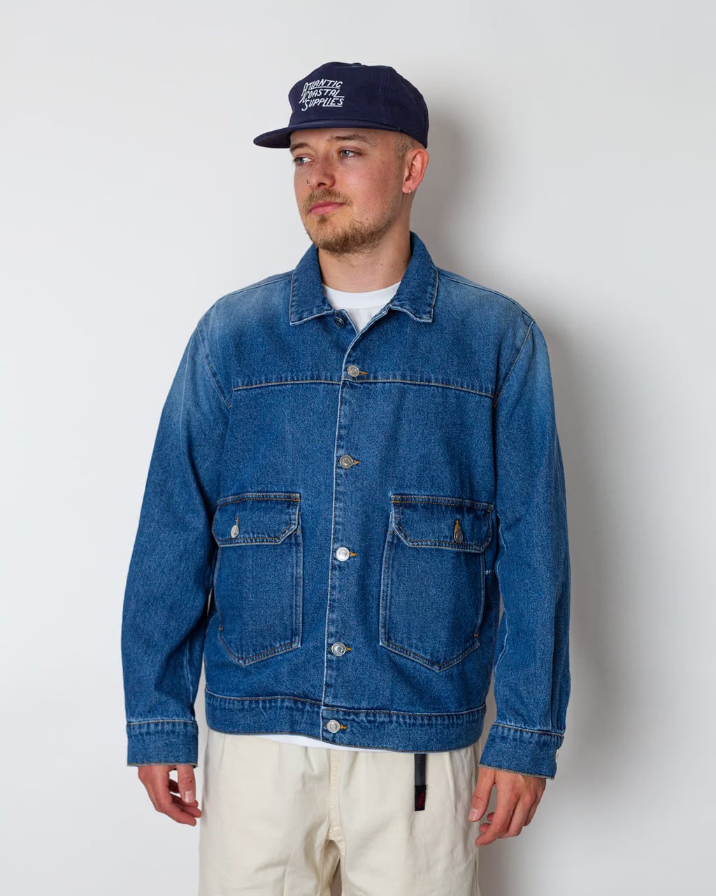 Pop Trading Company Full Button Denim Jacket - Rinsed Denim