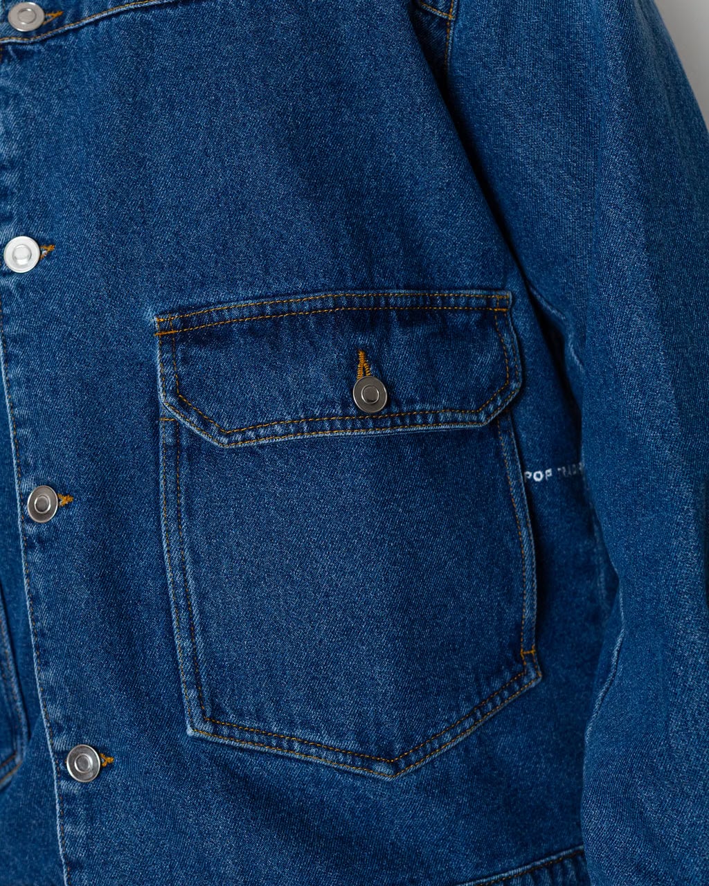 Pop Trading Company Full Button Denim Jacket - Rinsed Denim