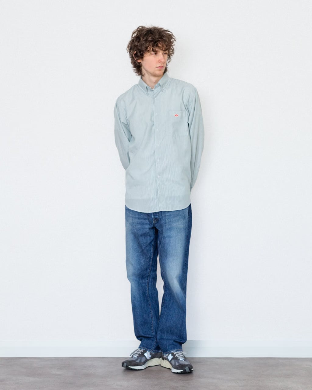Danton Dot Button B.D. Shirt - White/Green Stripe