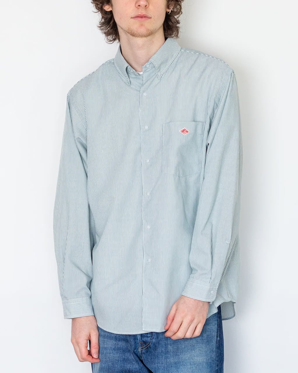 Danton Dot Button B.D. Shirt - White/Green Stripe