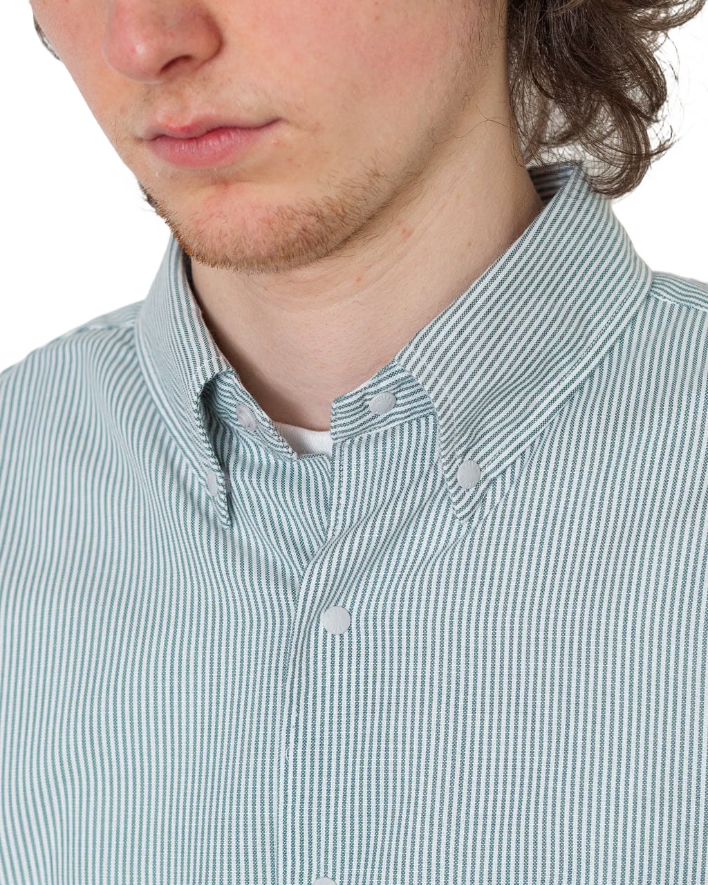 Danton Dot Button B.D. Shirt - White/Green Stripe
