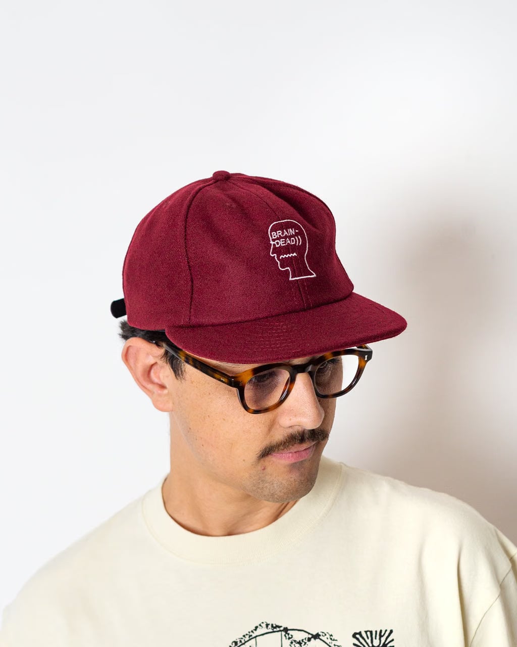 Brain Dead FLANNEL CLASSIC LOGOHEAD 6 PANEL HAT - Burgundy