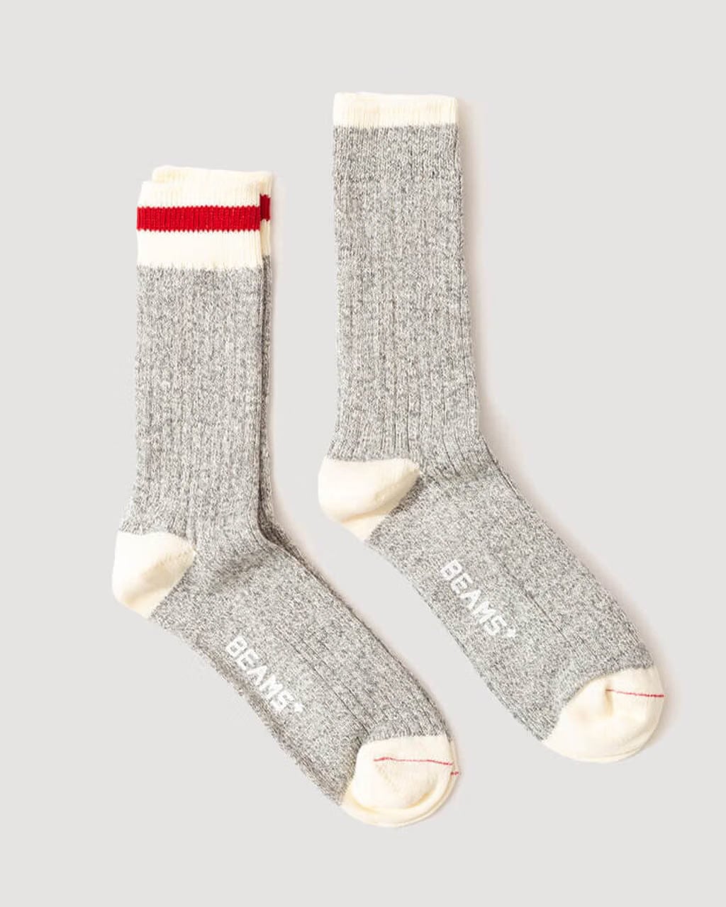 BEAMS PLUS Rag Socks 2 Pack - Grey/Red