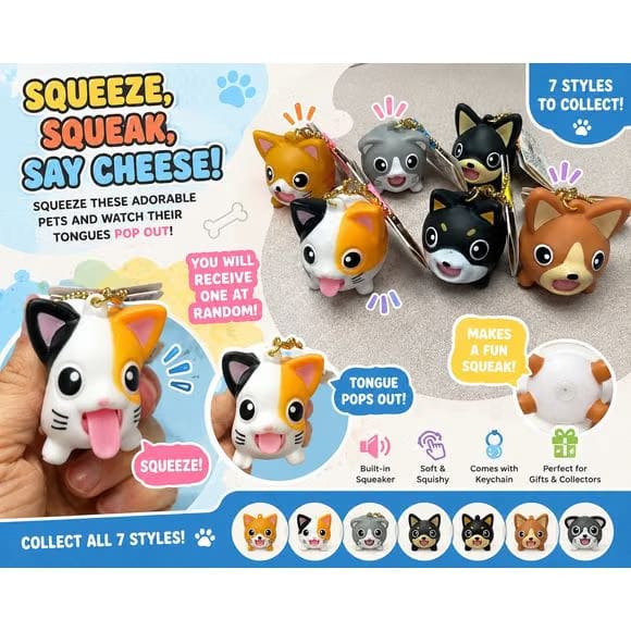 Alibaba Cute Squishy Animal Cat & Dog Tongue Pop Squeeze Toy Keychain - 1 Random