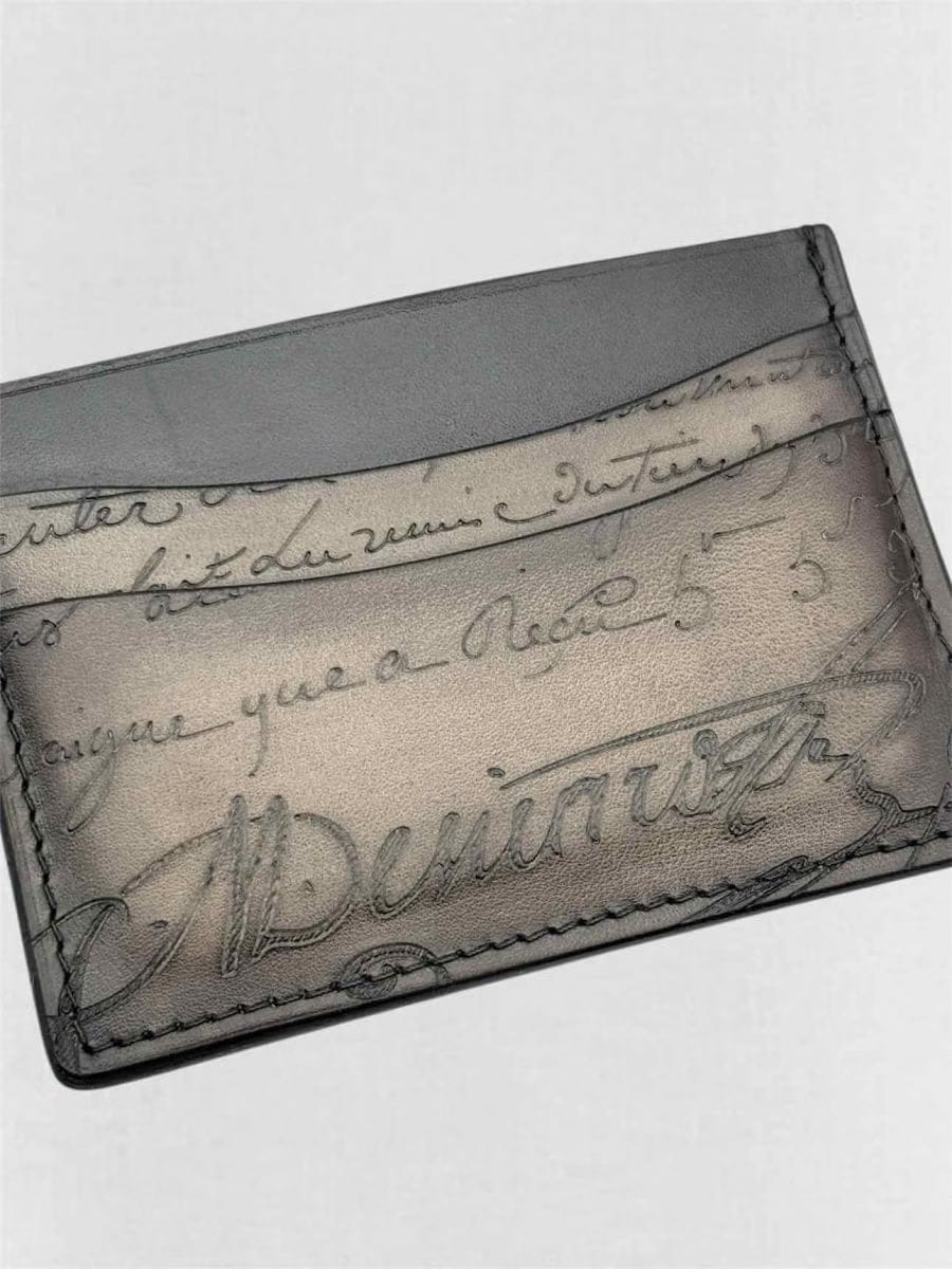 BERLUTI Men's Grey & Black Card Holder
