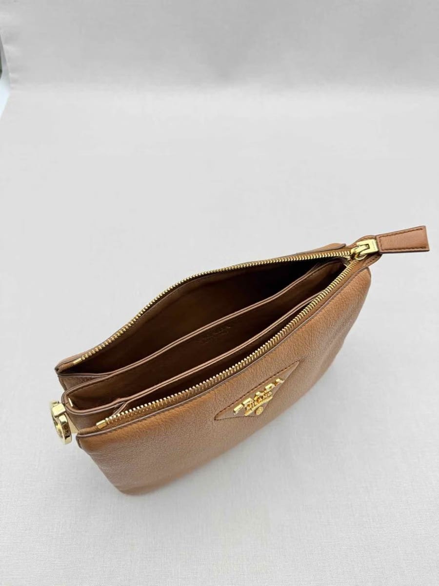 PRADA Logo-Strap Brown Shoulder Bag