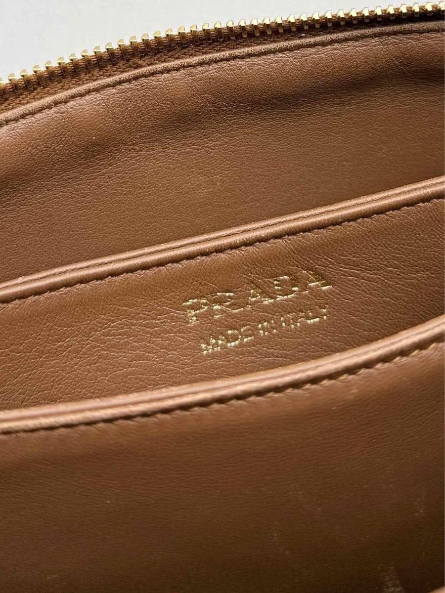 PRADA Logo-Strap Brown Shoulder Bag