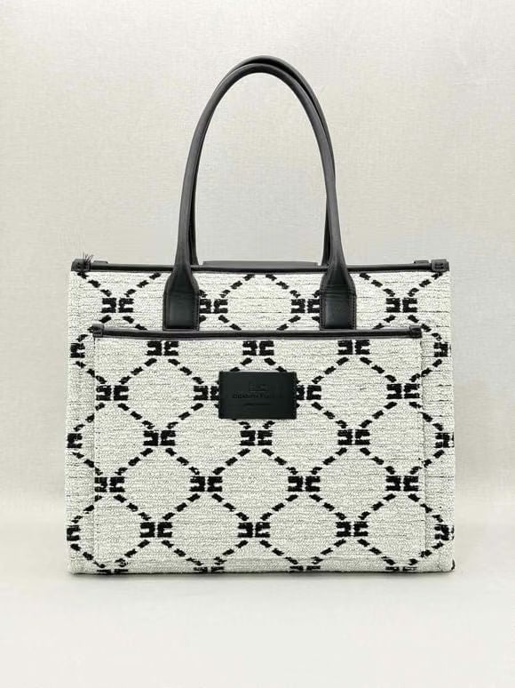 ELISABETTA FRANCHI White & Black EF Monogram Tote Bag