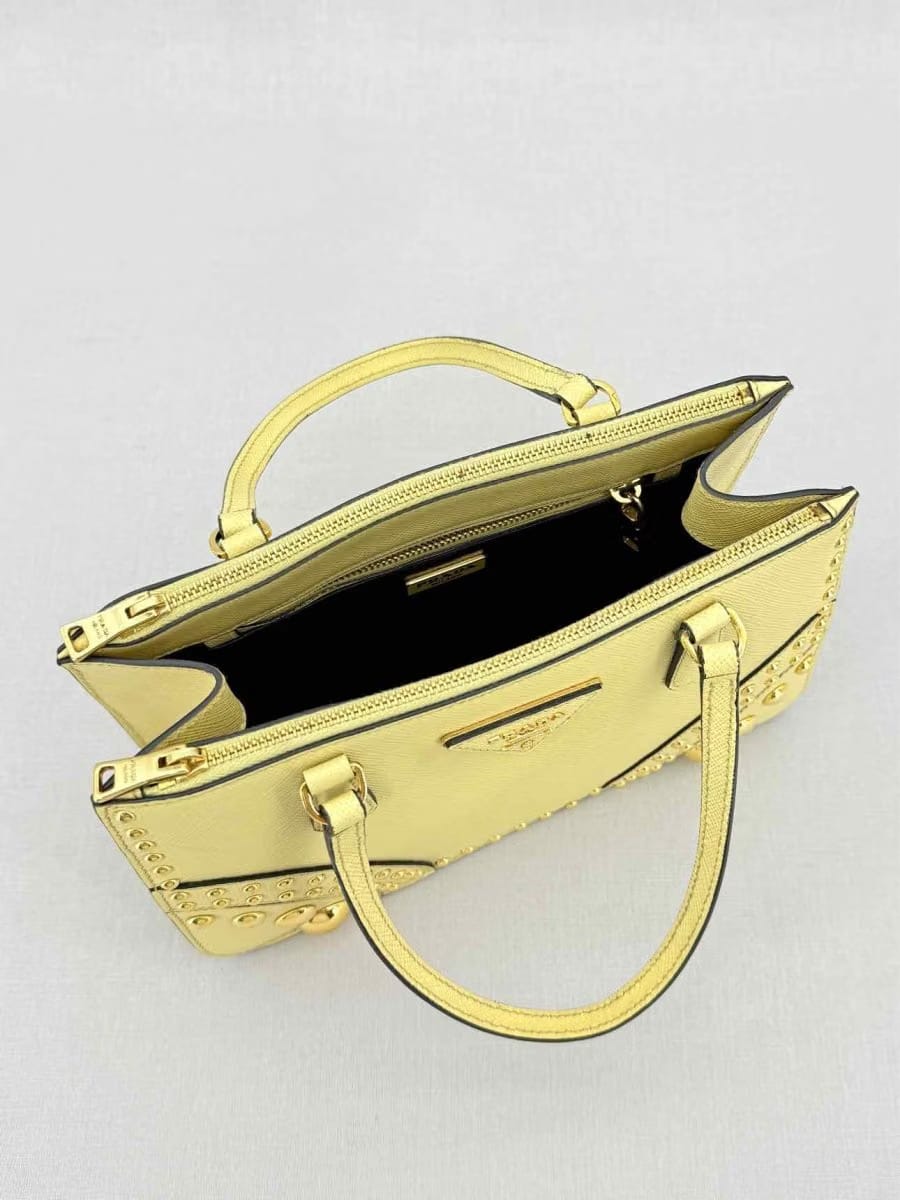 PRADA Double Zip Yellow Tote Bag