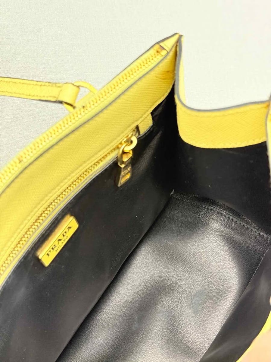 PRADA Double Zip Yellow Tote Bag