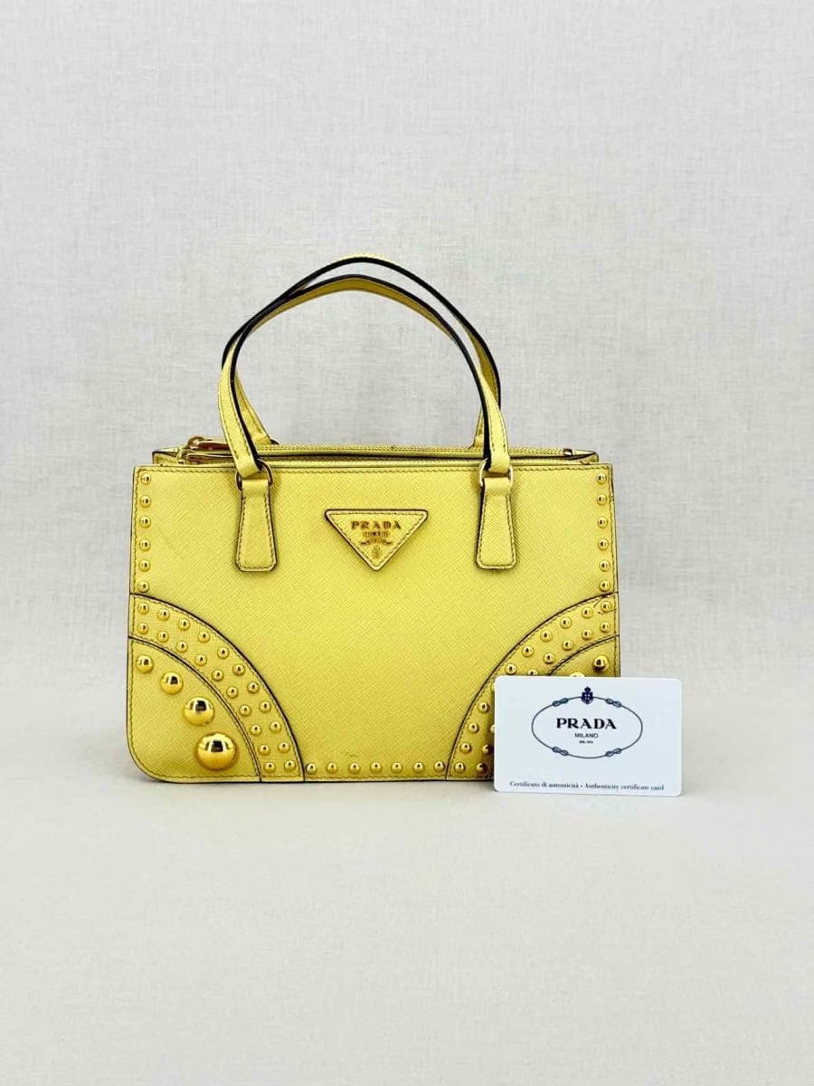 PRADA Double Zip Yellow Tote Bag
