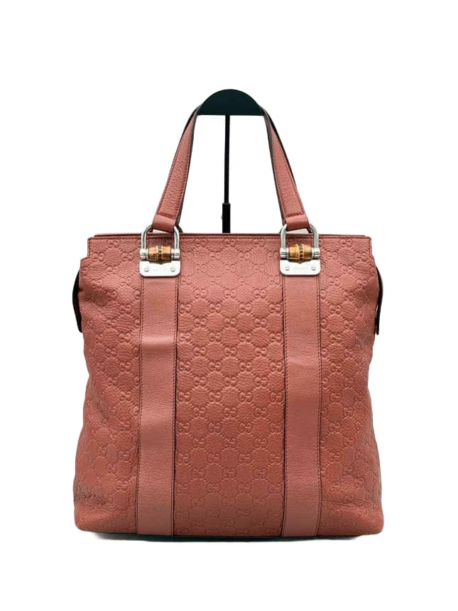 GUCCI Bamboo Bar Rusty Red Guccissima Tote Bag