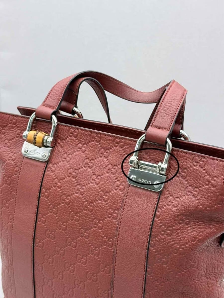GUCCI Bamboo Bar Rusty Red Guccissima Tote Bag