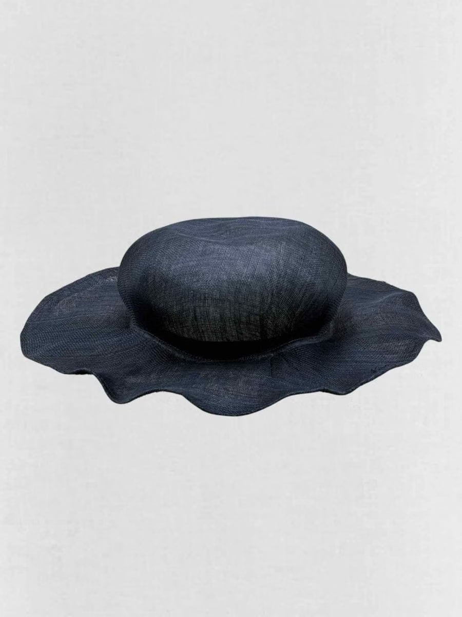 REINHARD PLANK Navy Blue Wide-Brimmed Mesh Straw Hat
