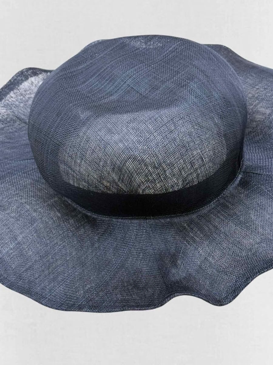 REINHARD PLANK Navy Blue Wide-Brimmed Mesh Straw Hat
