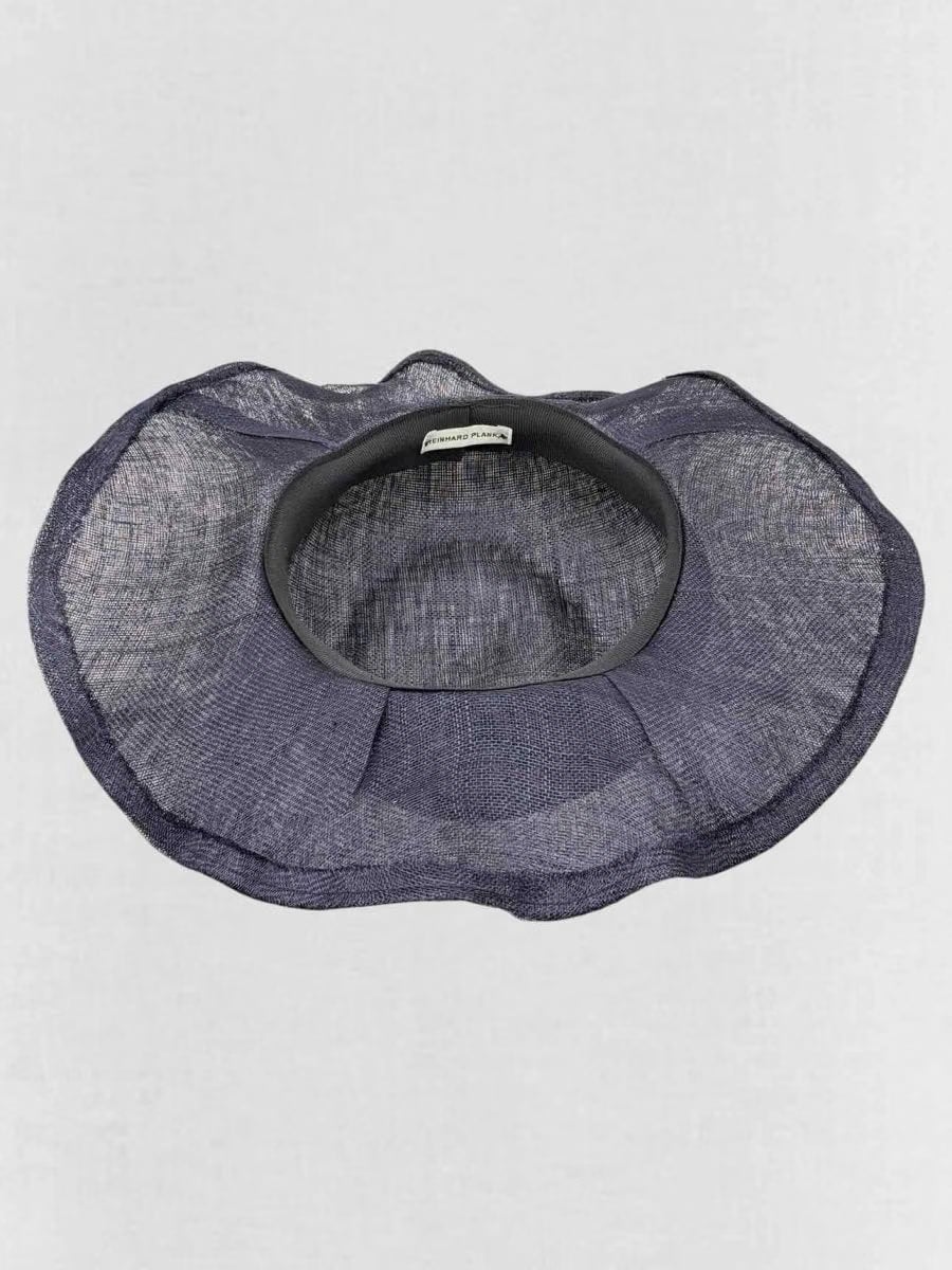 REINHARD PLANK Navy Blue Wide-Brimmed Mesh Straw Hat