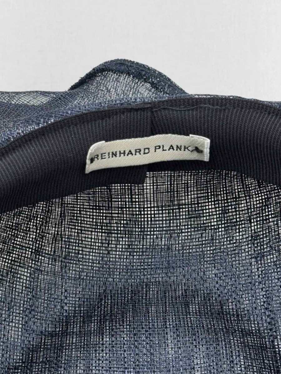 REINHARD PLANK Navy Blue Wide-Brimmed Mesh Straw Hat