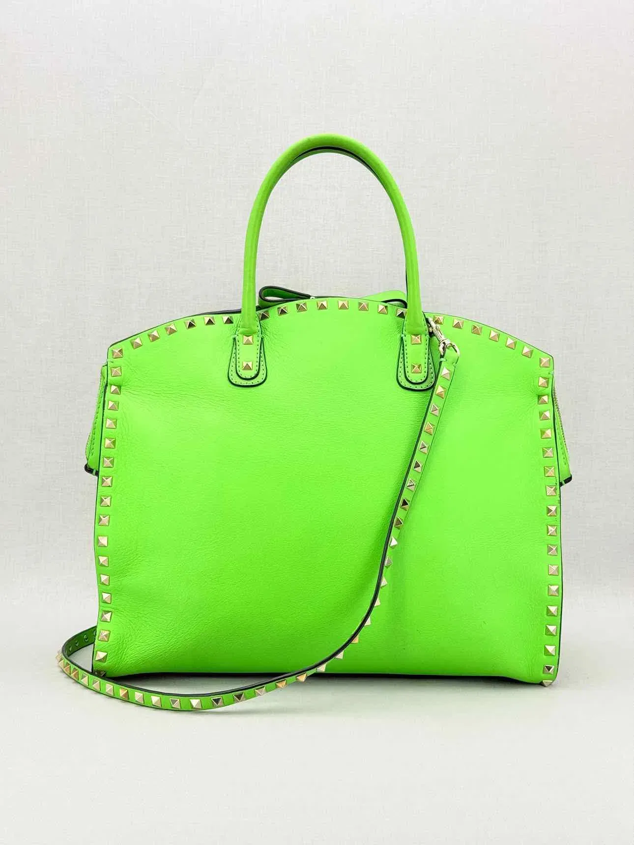VALENTINO GARAVANI Rockstud Neon Green Tote Bag