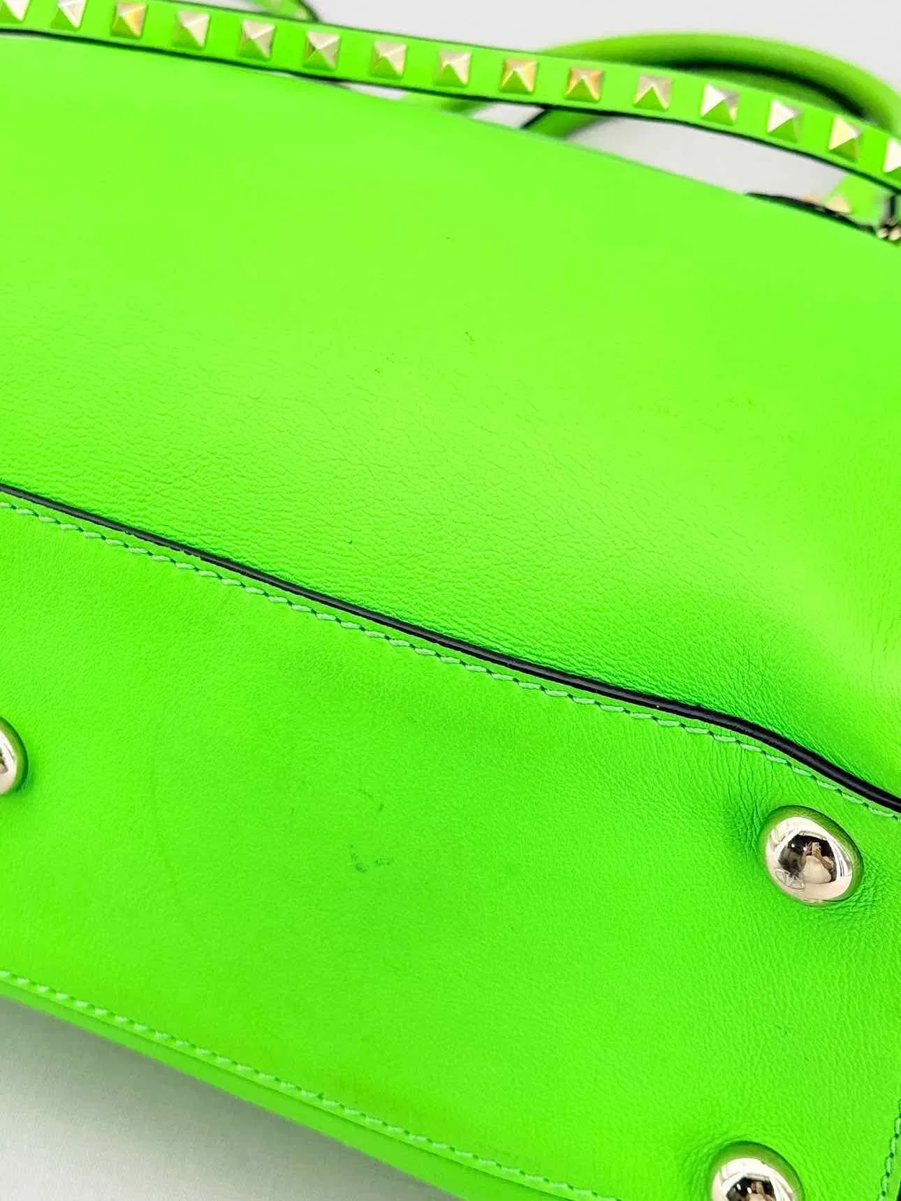 VALENTINO GARAVANI Rockstud Neon Green Tote Bag