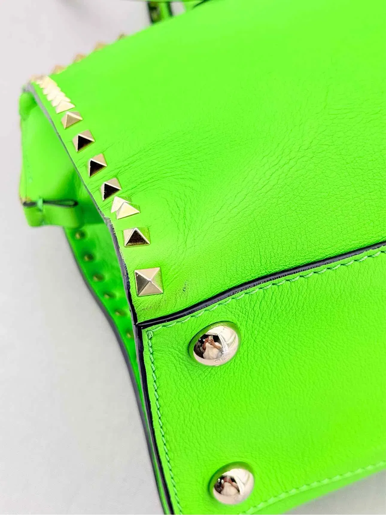 VALENTINO GARAVANI Rockstud Neon Green Tote Bag