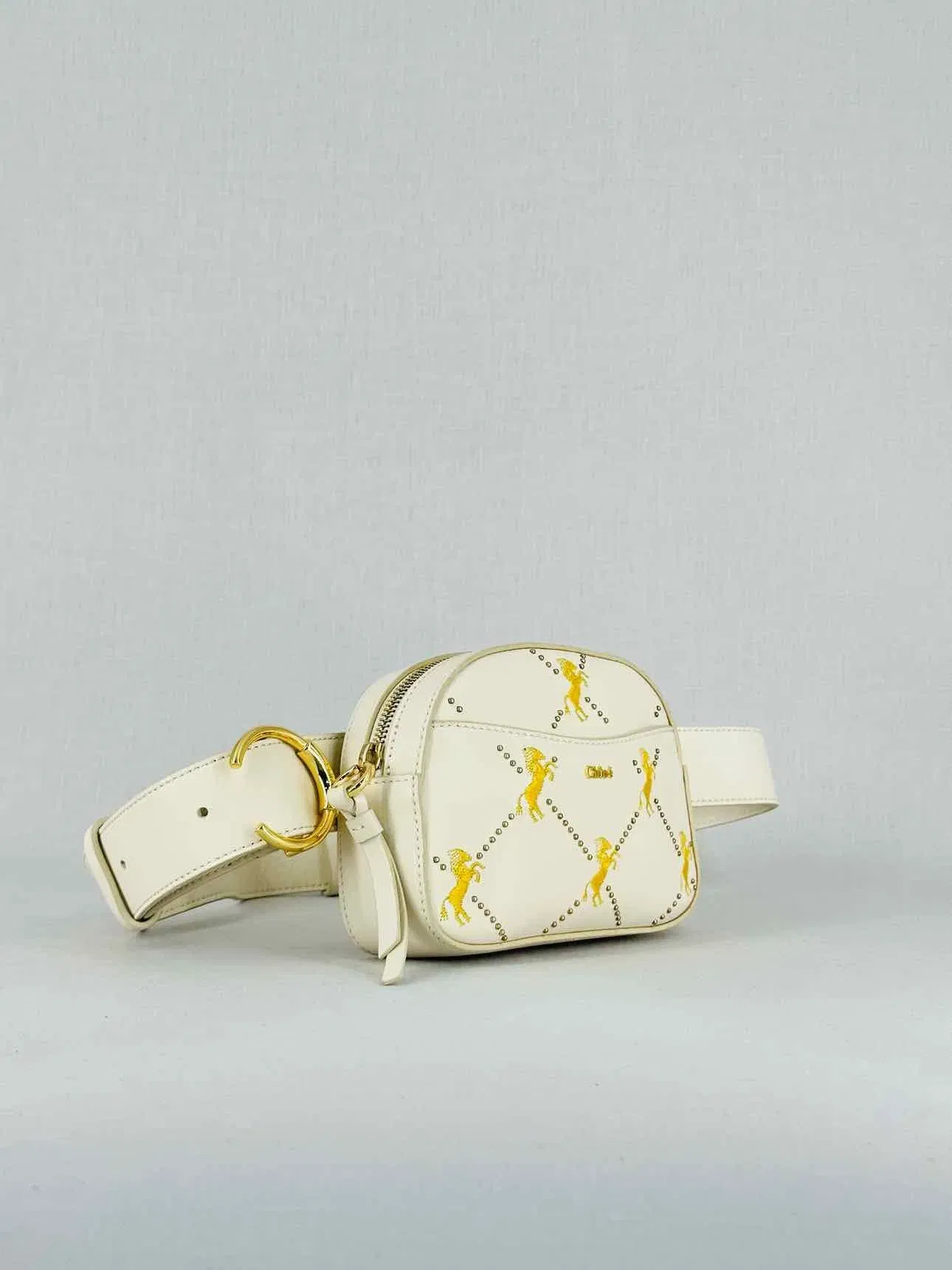CHLOE Embroidered Horse Signature White Belt Bag