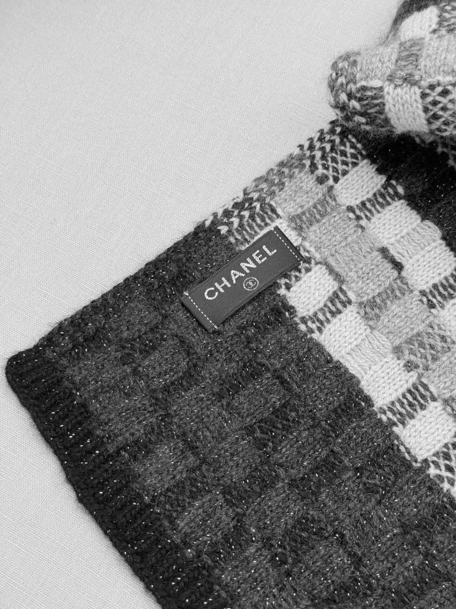 CHANEL Black & White Checked Scarf