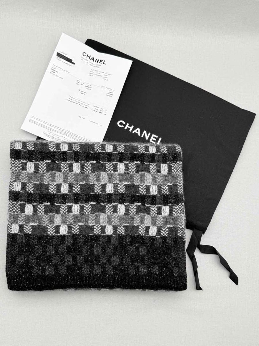 CHANEL Black & White Checked Scarf