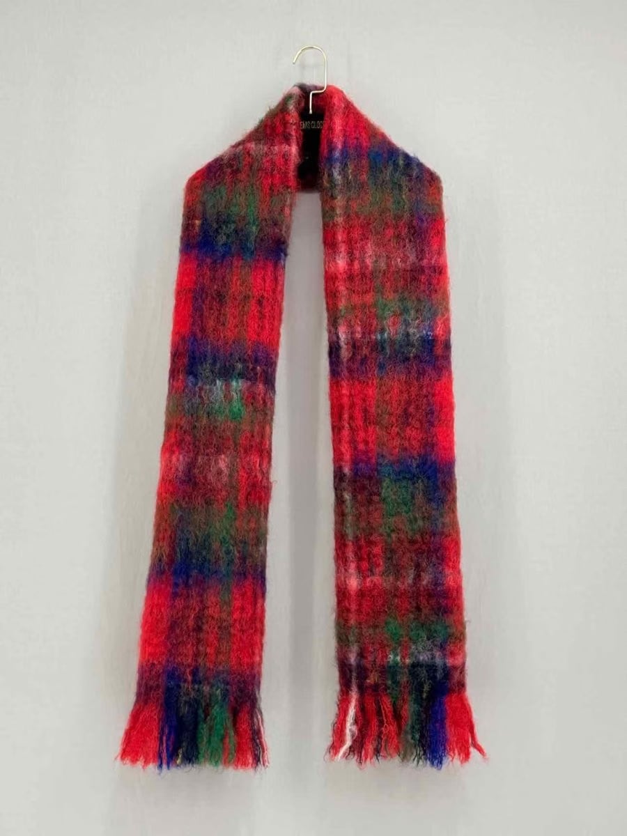 CAROLINA HERRERA Red Multicolor Check Scarf