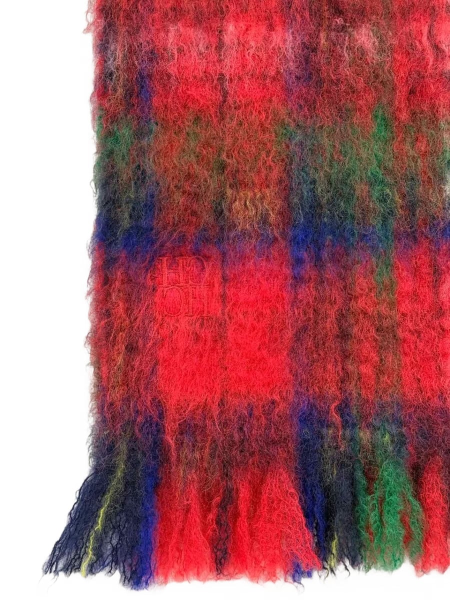 CAROLINA HERRERA Red Multicolor Check Scarf