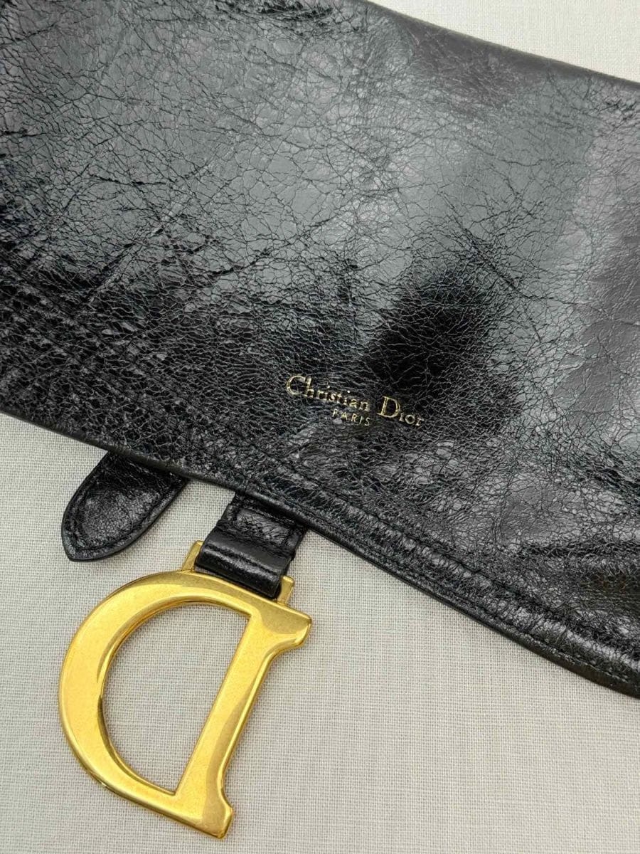 DIOR Saddle D Charm Black Crinkled Glossed Belt Bag