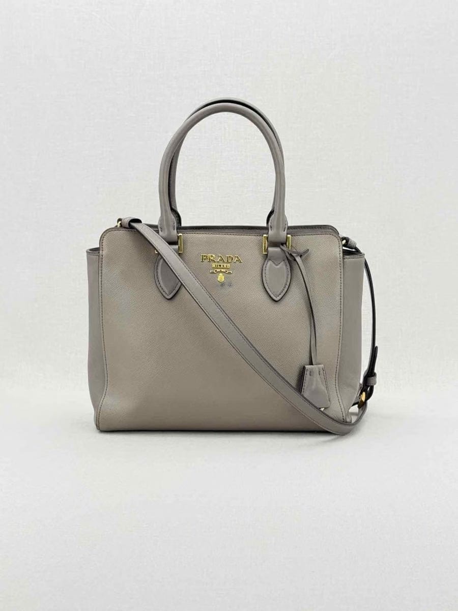 PRADA Saffiano Lux Grey Tote Bag