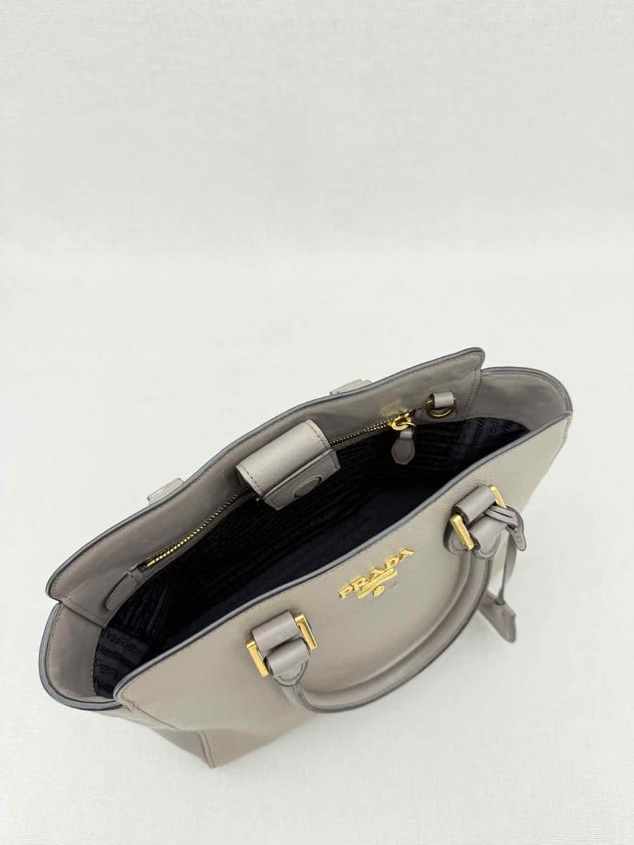 PRADA Saffiano Lux Grey Tote Bag