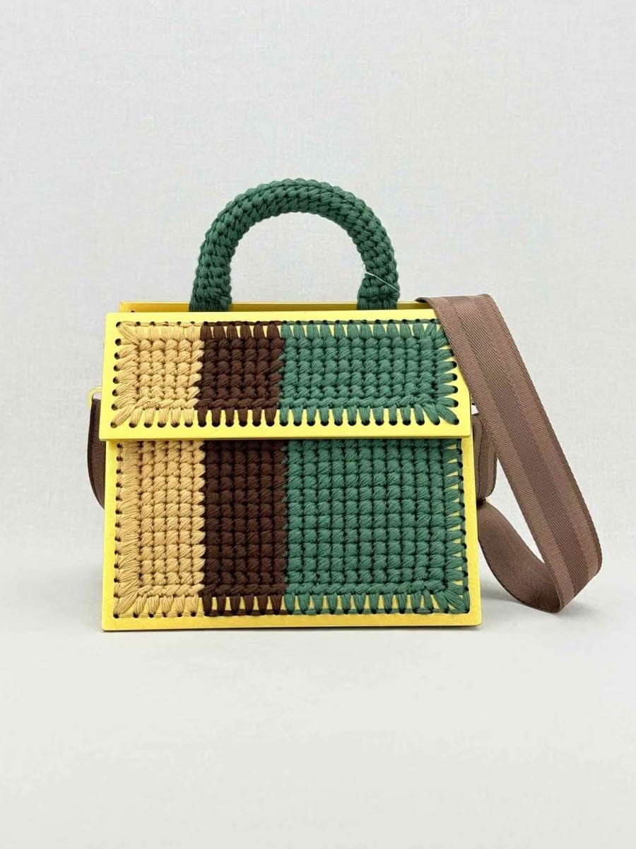0711 Yellow Multicolor Knit Shoulder Bag