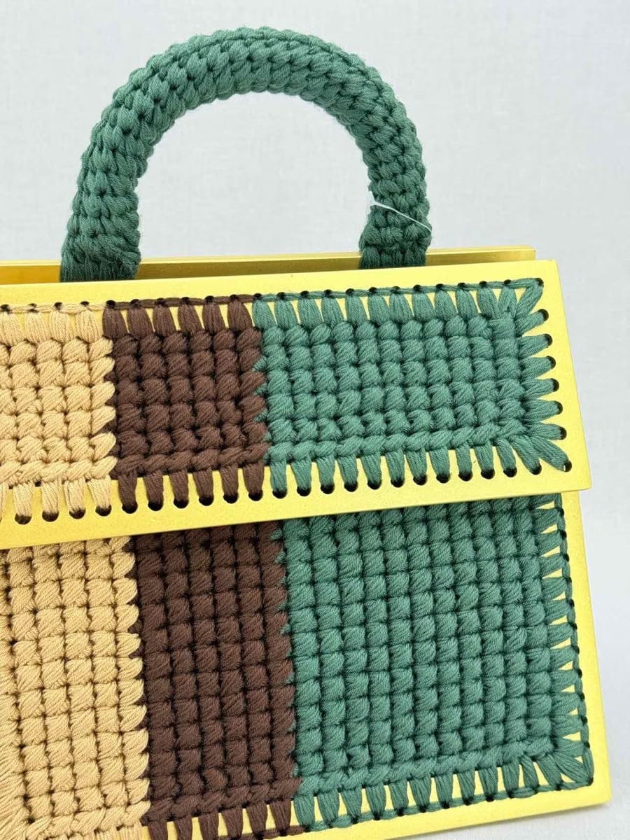 0711 Yellow Multicolor Knit Shoulder Bag