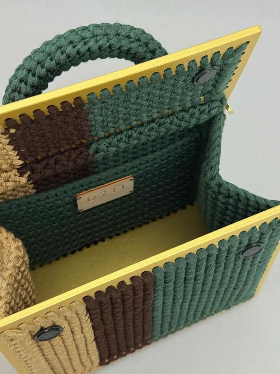 0711 Yellow Multicolor Knit Shoulder Bag