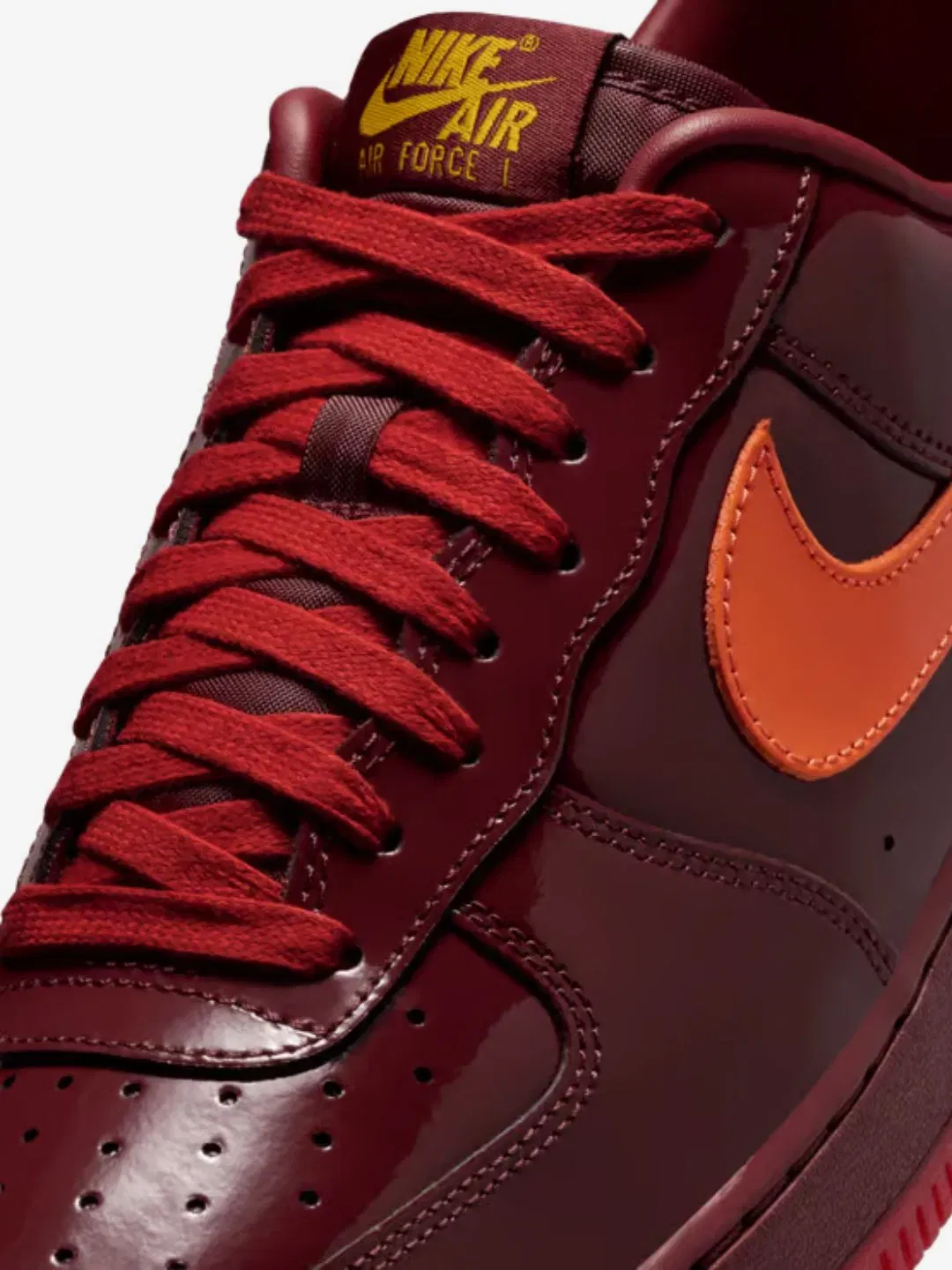 Nike Air Force 1 Low Patent Leather Dark Team Red Safety Orange