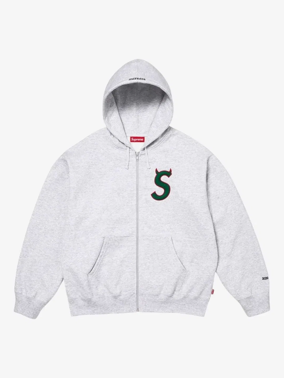 Supreme Devil S Logo Zip Up Hooded Sweatshirt Ash Grey