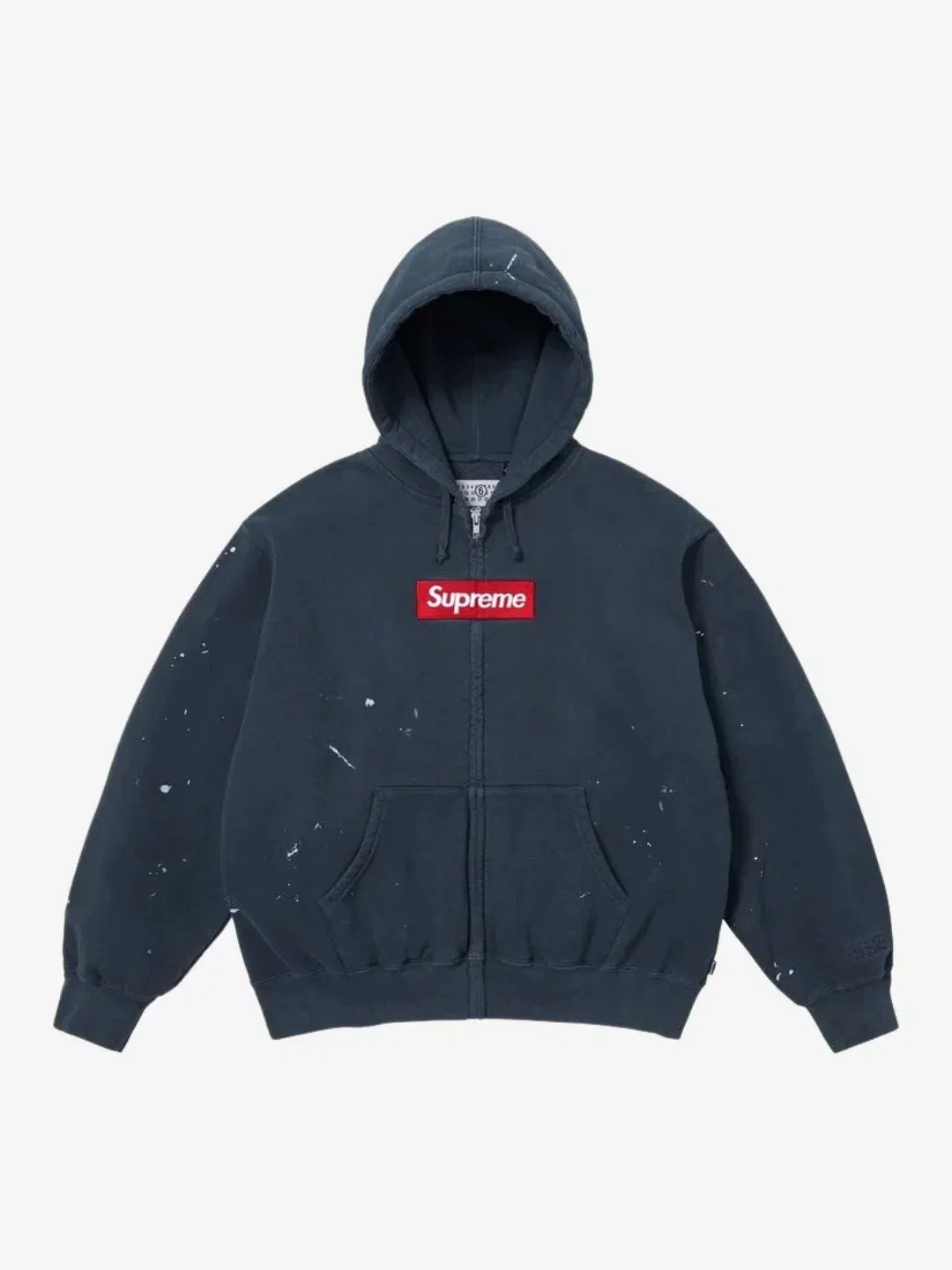 Supreme MM6 Maison Margiela Box Logo Zip Up Hooded Sweatshirt Navy Blue