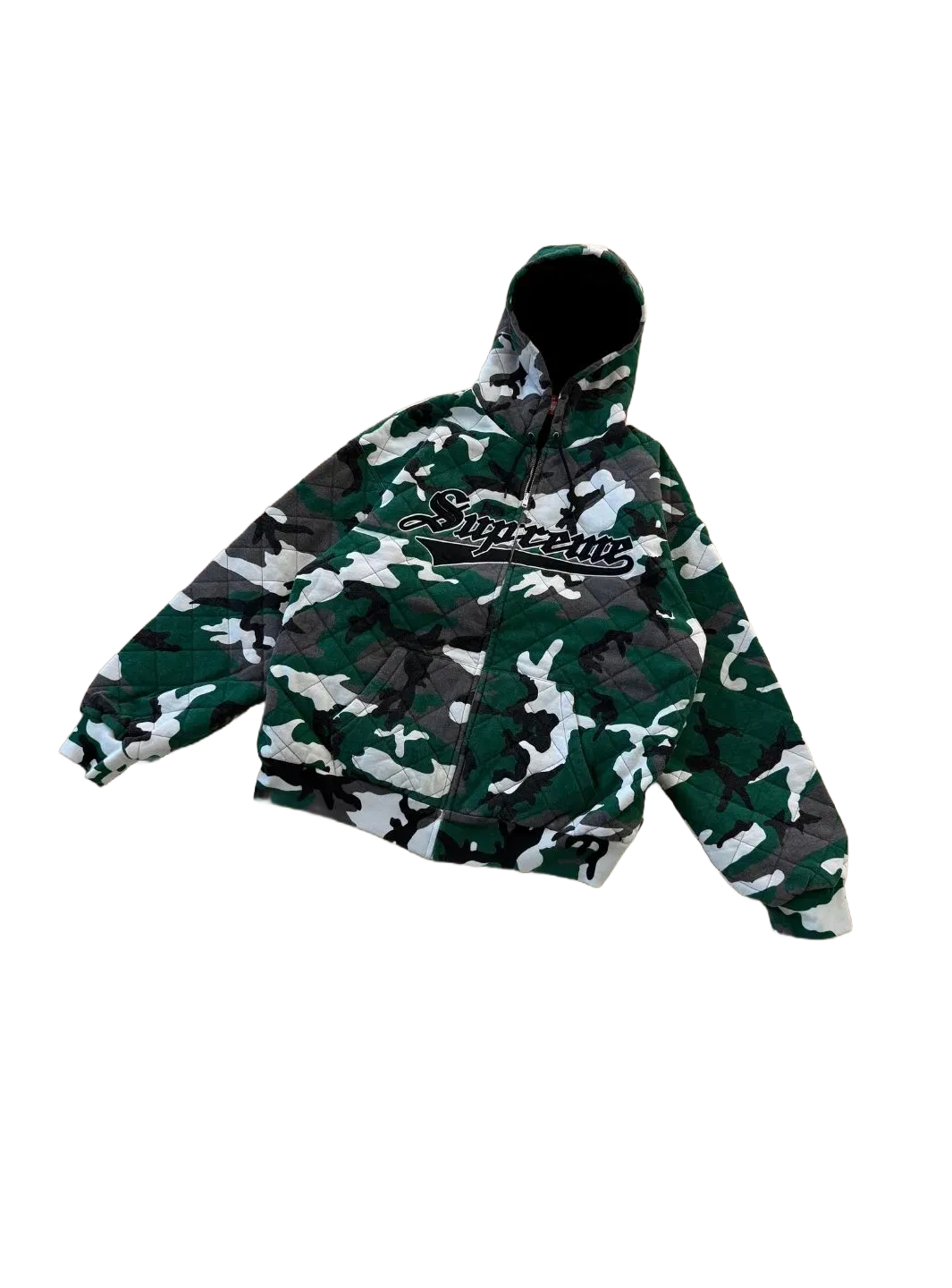 Supreme Quilted Zip Up Hooded Sweatshirt Green Camo