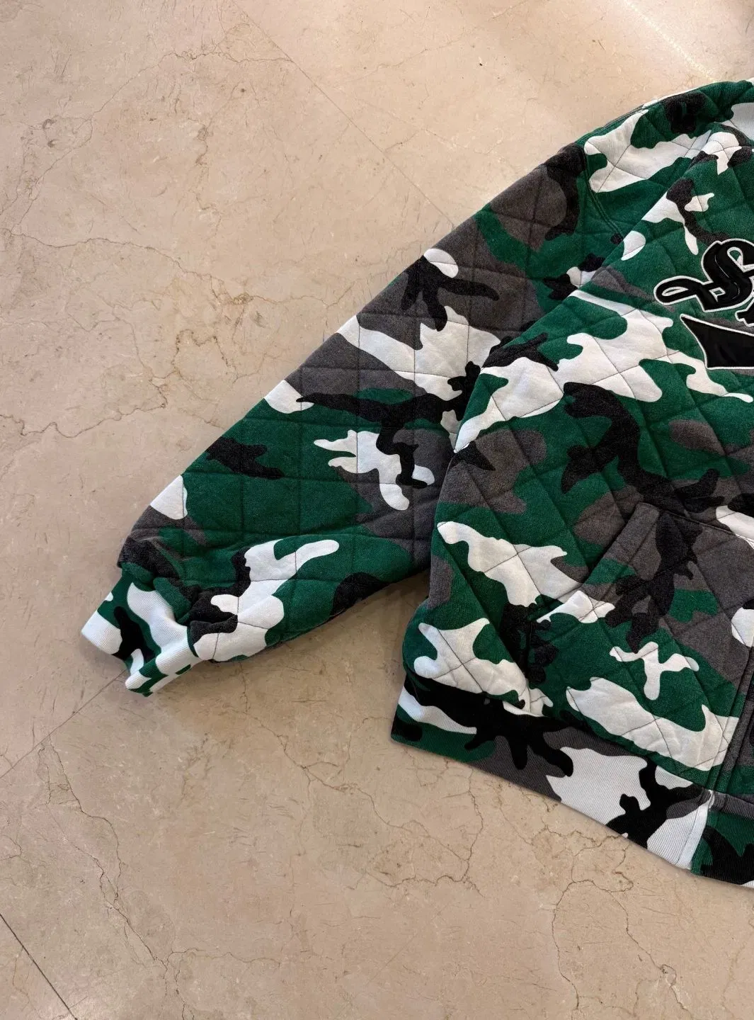 Supreme Quilted Zip Up Hooded Sweatshirt Green Camo