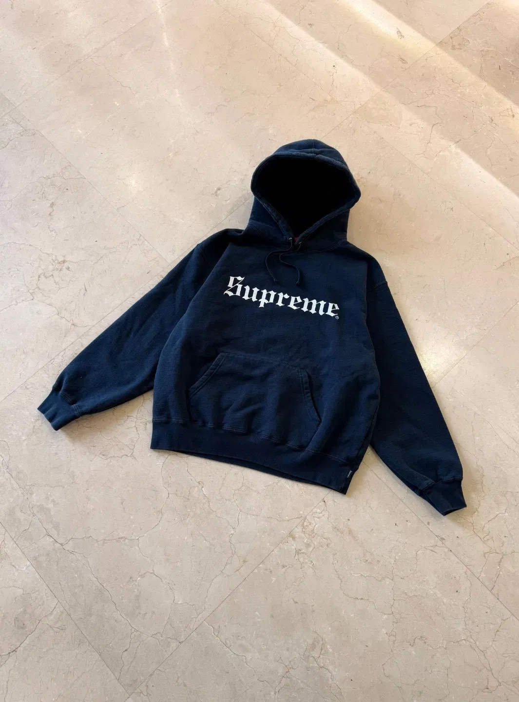 Supreme Washed Old English Hooded Sweatshirt Navy